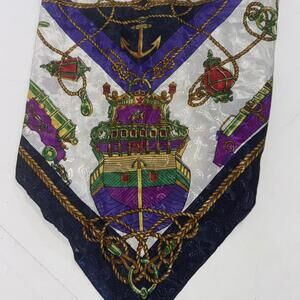 Vintage Nautical Sailboat Flags Chain Print Blue Gold Silk Square Royal Scarf